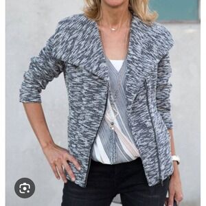 LOFT Women Small  Moto Modern Jacket Navy Blue/ White Stripes Full Zip Packets